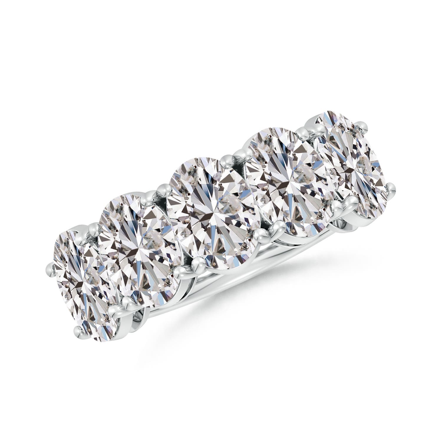 7.7x5.7mm IJI1I2 Oval Diamond Five Stone Classic Anniversary Band in S999 Silver
