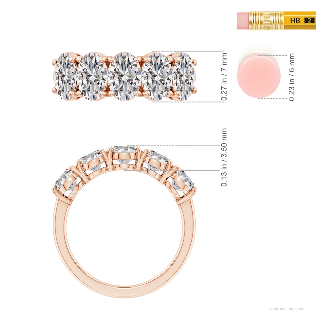 7x5mm IJI1I2 Oval Diamond Five Stone Classic Anniversary Band in Rose Gold ruler