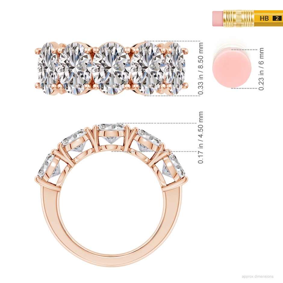 8.5x6.5mm IJI1I2 Oval Diamond Five Stone Classic Anniversary Band in Rose Gold ruler