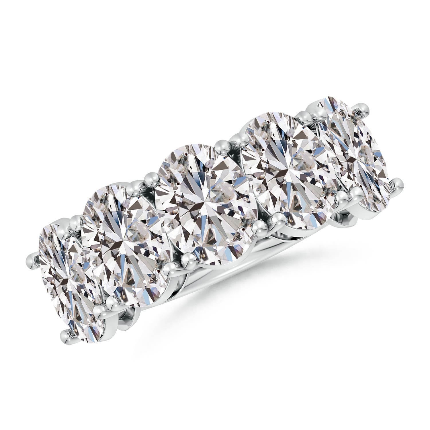 8.5x6.5mm IJI1I2 Oval Diamond Five Stone Classic Anniversary Band in White Gold