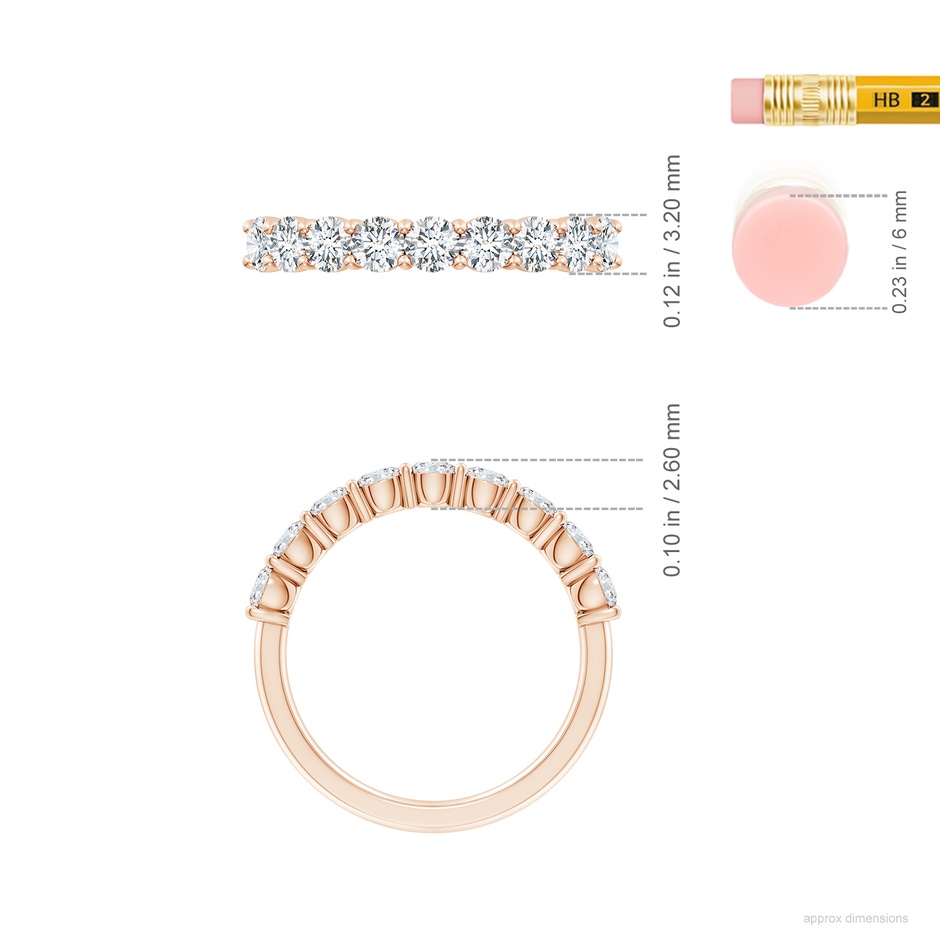 3.2mm GVS2 Prong-Set Round Diamond Half Eternity Wedding Band in Rose Gold ruler