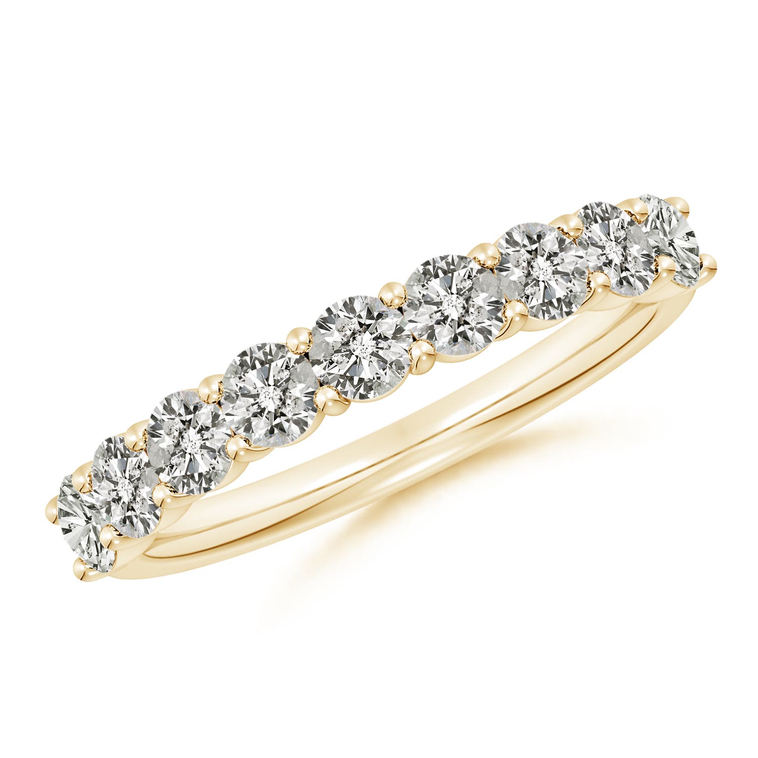 3.2mm KI3 Prong-Set Round Diamond Half Eternity Wedding Band in Yellow Gold