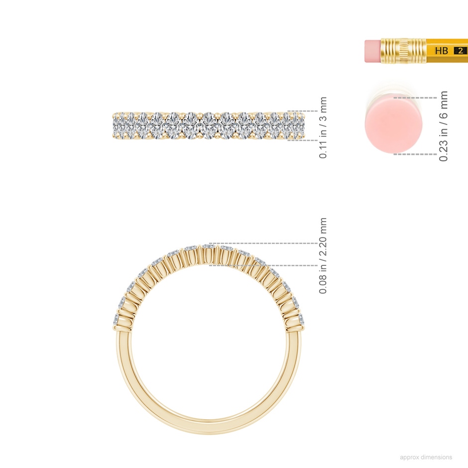 3x2mm HSI2 Prong-Set Oval Diamond Half Eternity Wedding Band in Yellow Gold ruler
