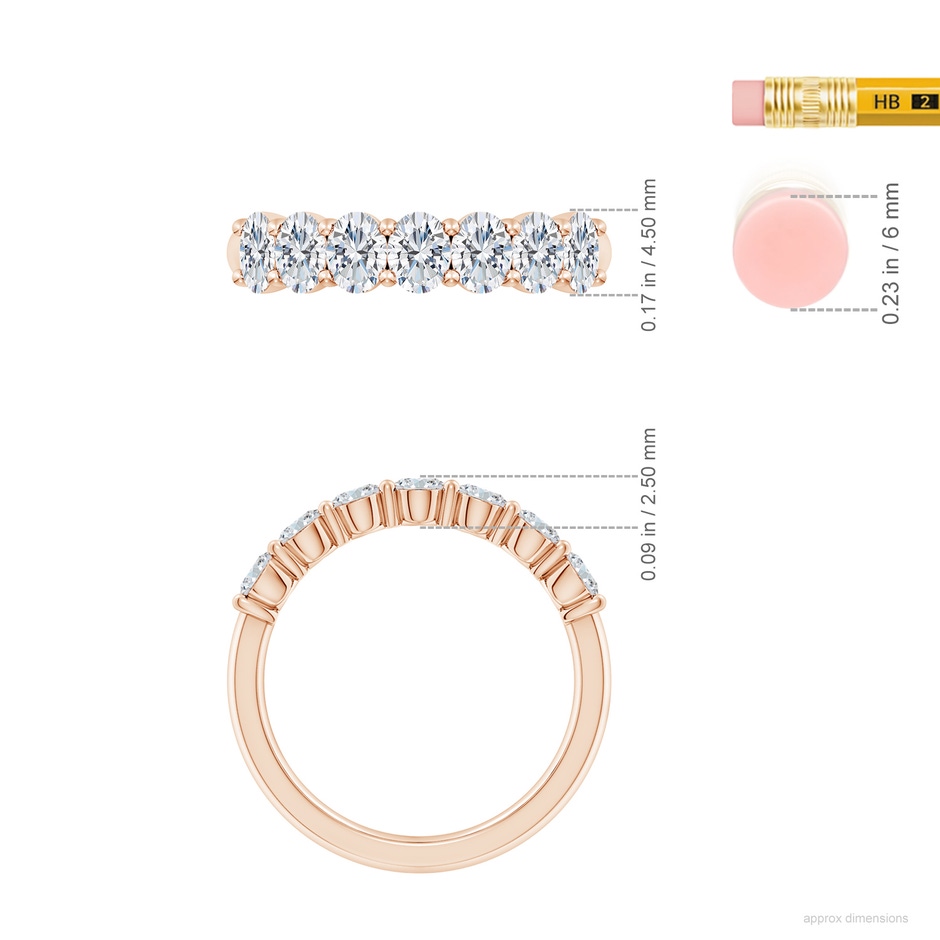 4.5x3.5mm GVS2 Prong-Set Oval Diamond Half Eternity Wedding Band in Rose Gold ruler