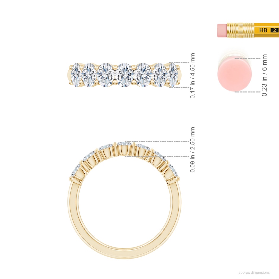 4.5x3.5mm GVS2 Prong-Set Oval Diamond Half Eternity Wedding Band in Yellow Gold ruler