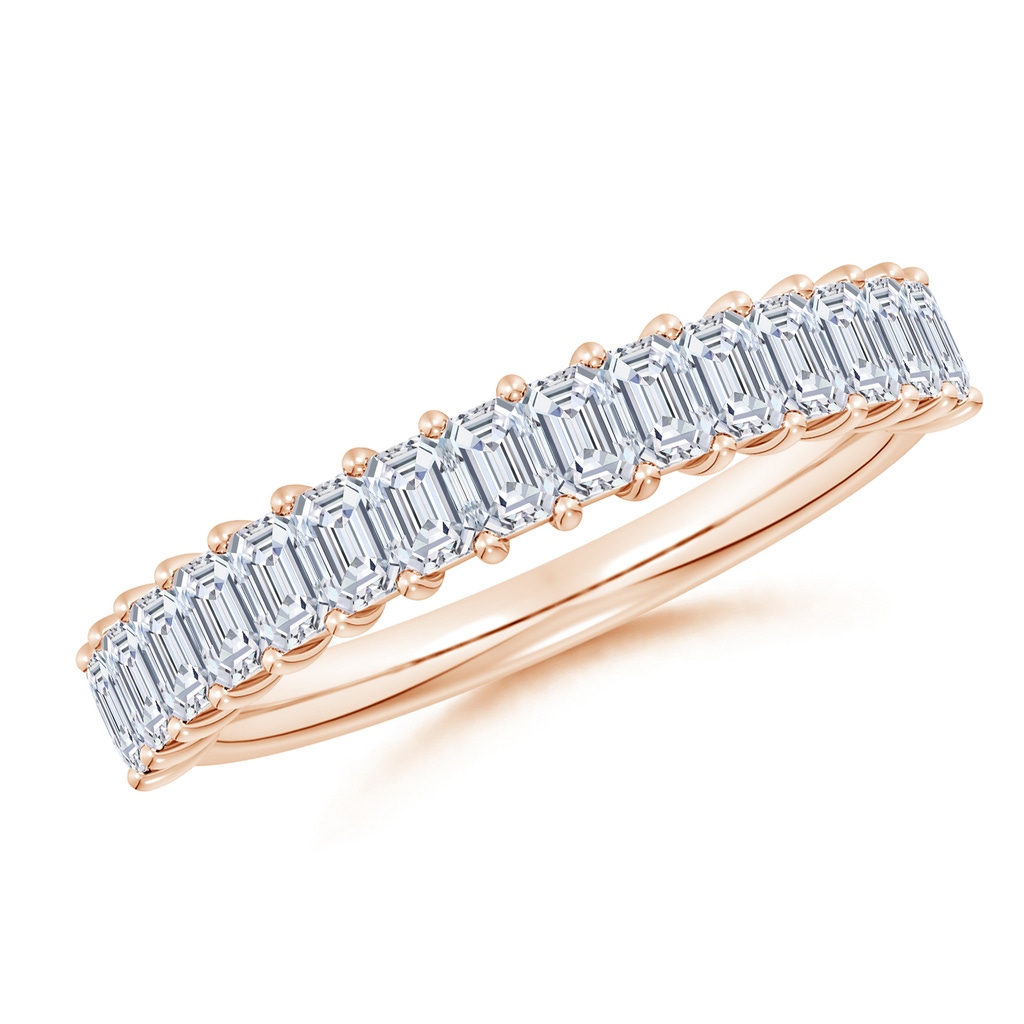 3x2mm GVS2 Prong-Set Emerald-Cut Diamond Half Eternity Wedding Band in Rose Gold