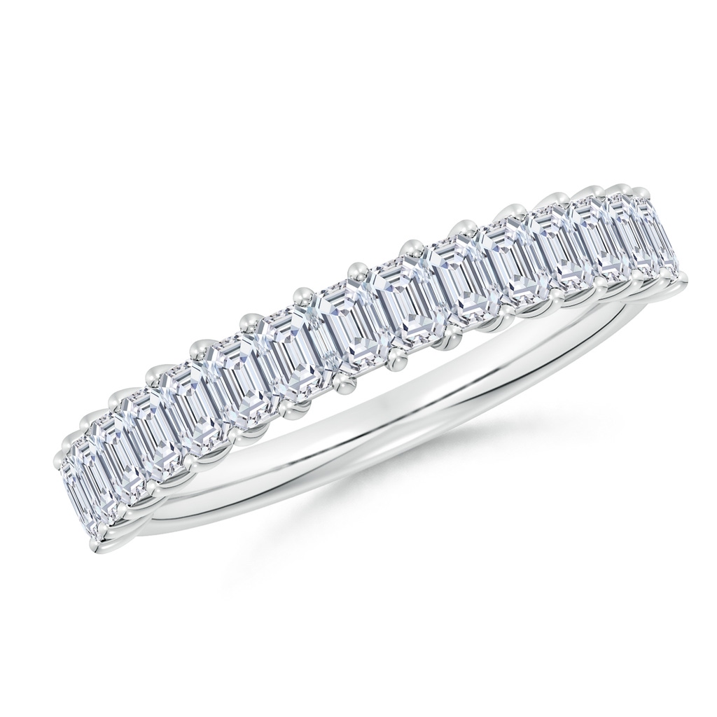 3x2mm GVS2 Prong-Set Emerald-Cut Diamond Half Eternity Wedding Band in S999 Silver