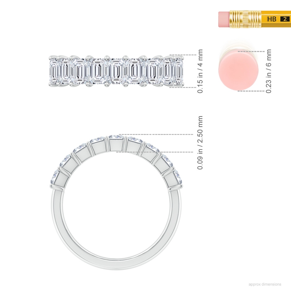 4x3mm HSI2 Prong-Set Emerald-Cut Diamond Half Eternity Wedding Band in White Gold ruler