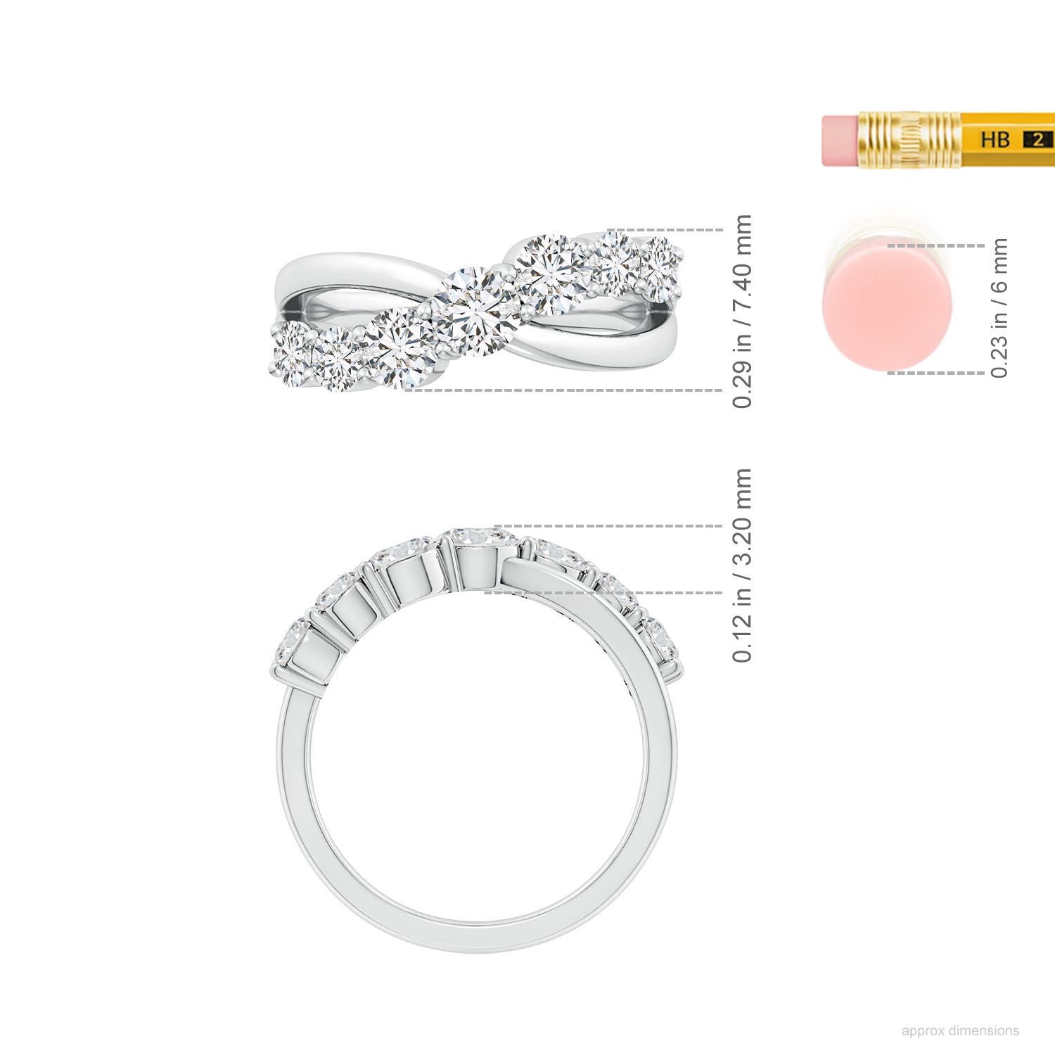 4.25mm HSI2 Graduated Round Diamond Broad Fashion Band in White Gold - ruler