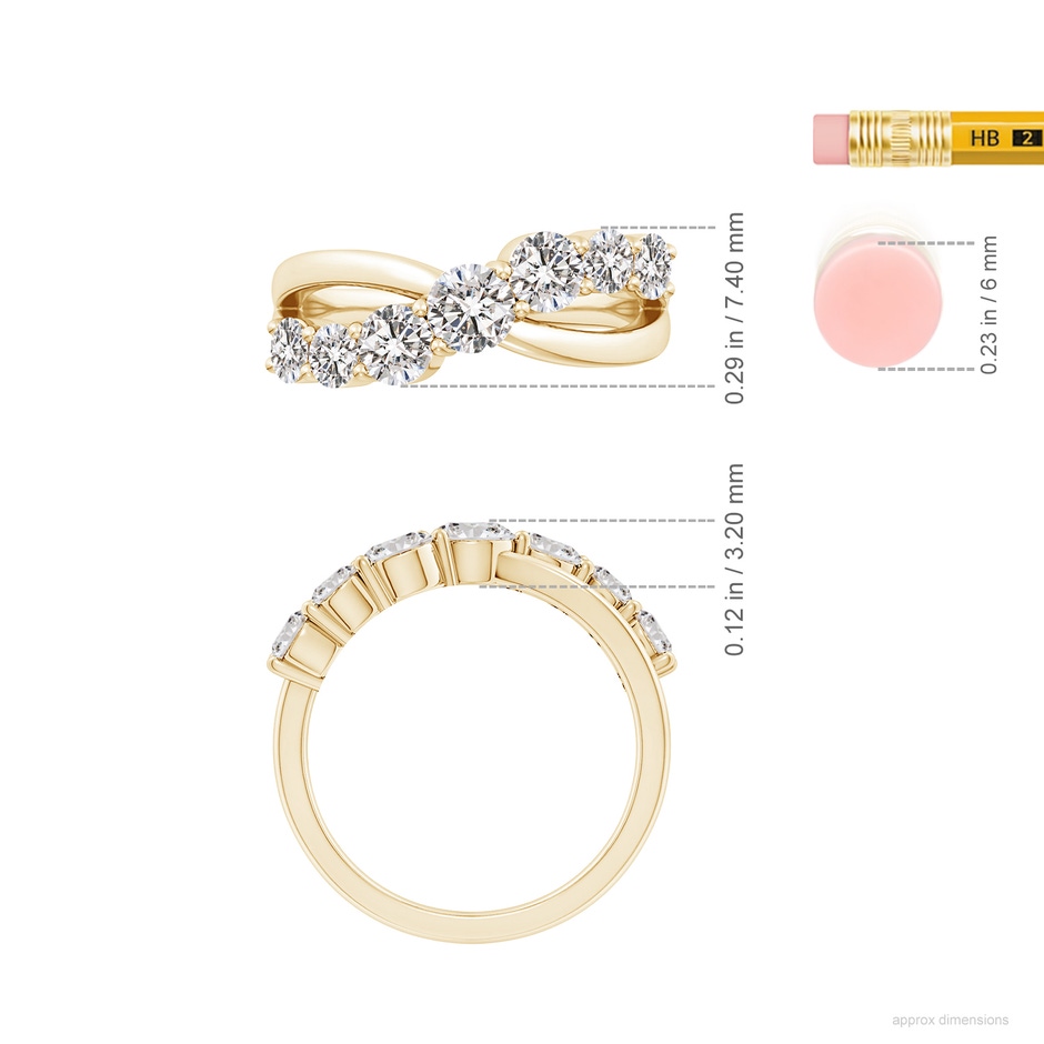 4.25mm IJI1I2 Graduated Round Diamond Broad Fashion Band in Yellow Gold ruler