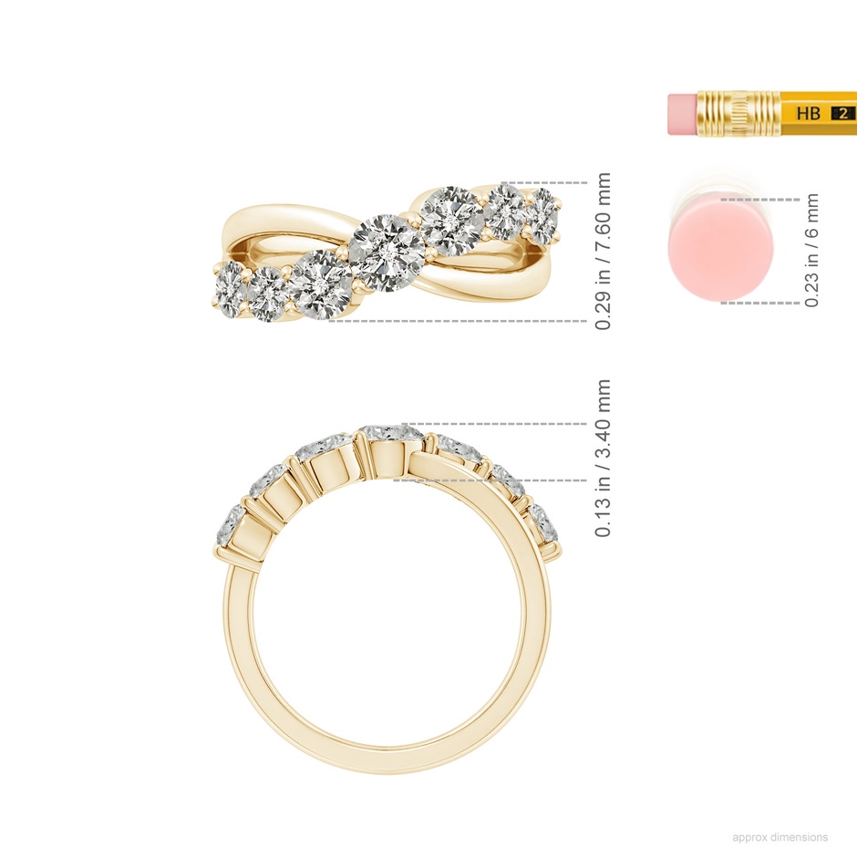 4.5mm KI3 Graduated Round Diamond Broad Fashion Band in 18K Yellow Gold ruler