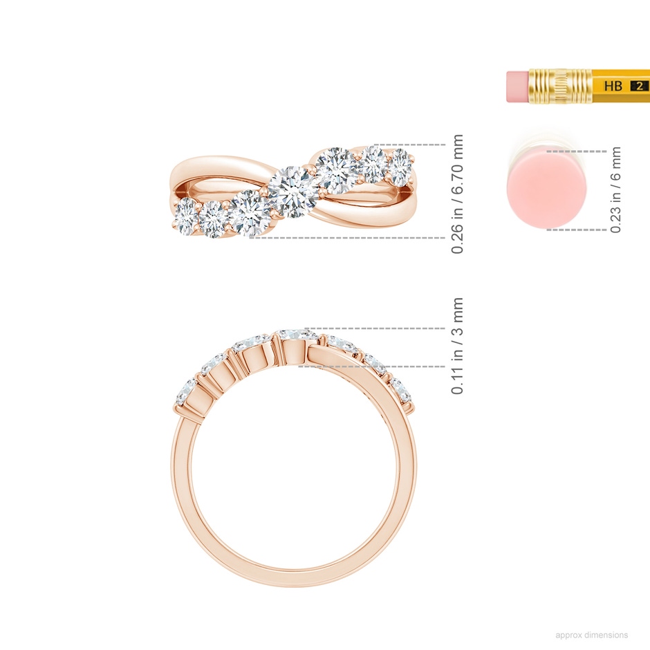 4mm GVS2 Graduated Round Diamond Broad Fashion Band in Rose Gold ruler