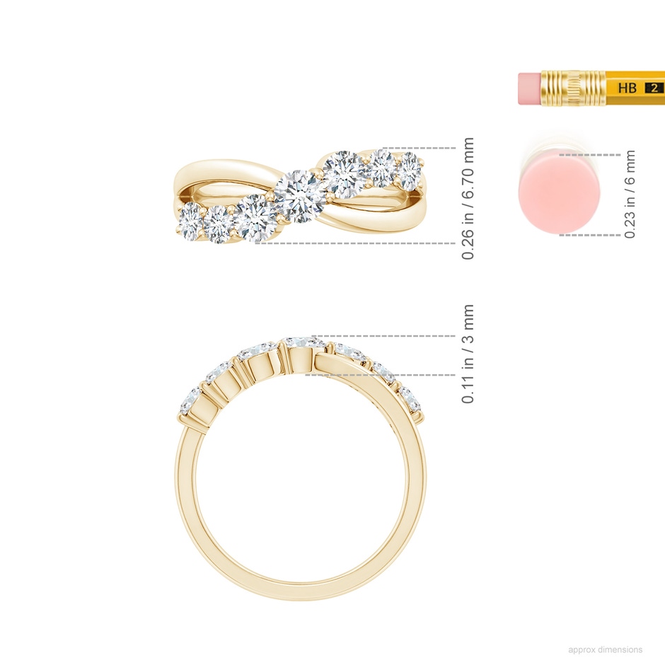 4mm GVS2 Graduated Round Diamond Broad Fashion Band in Yellow Gold ruler