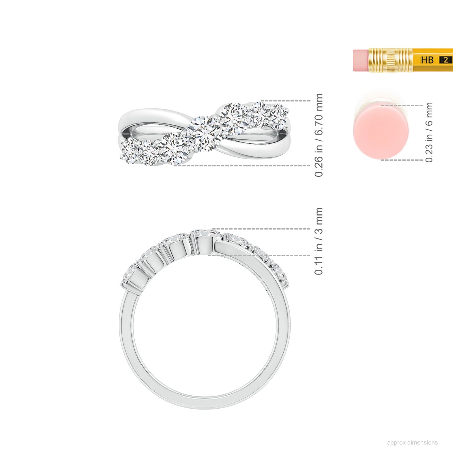 4mm HSI2 Graduated Round Diamond Broad Fashion Band in White Gold - ruler