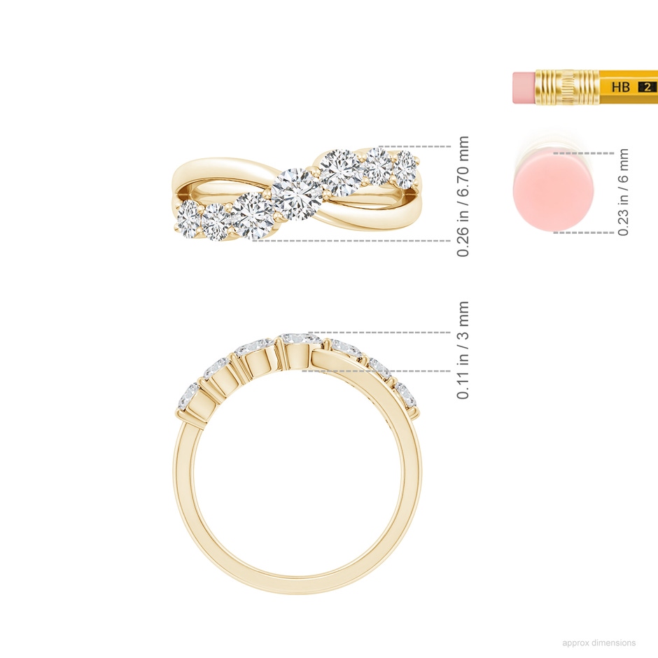 4mm HSI2 Graduated Round Diamond Broad Fashion Band in Yellow Gold ruler