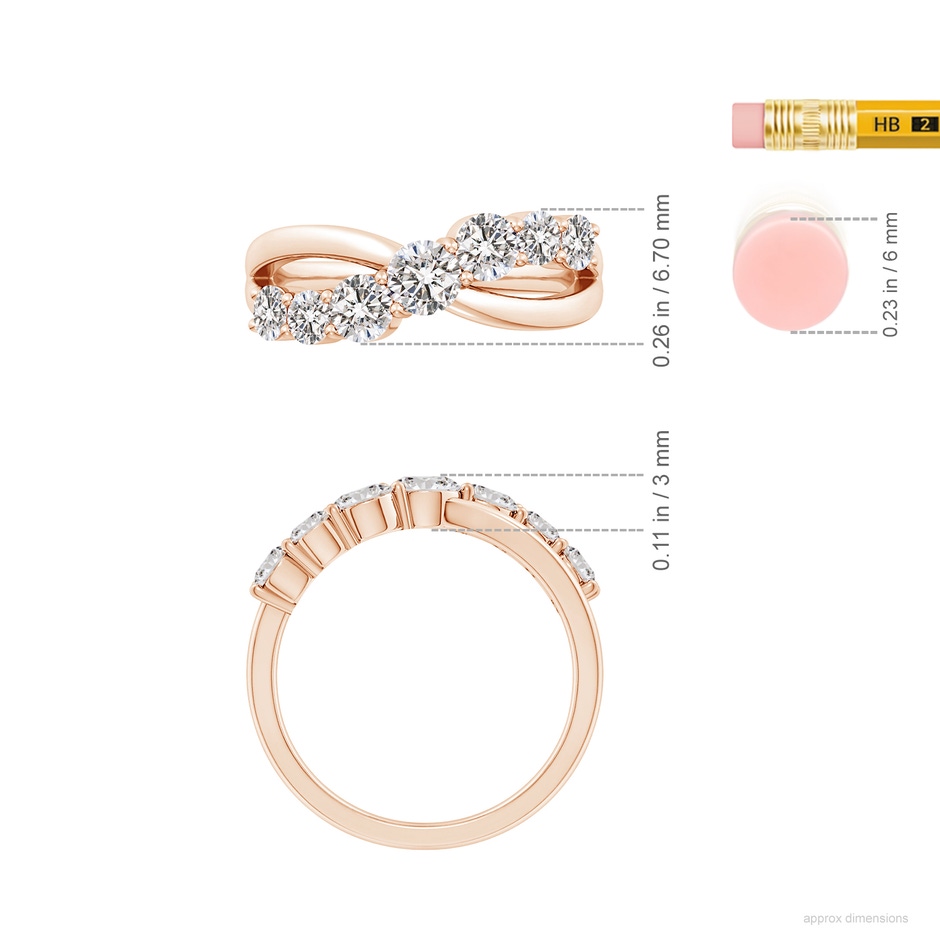 4mm IJI1I2 Graduated Round Diamond Broad Fashion Band in Rose Gold ruler