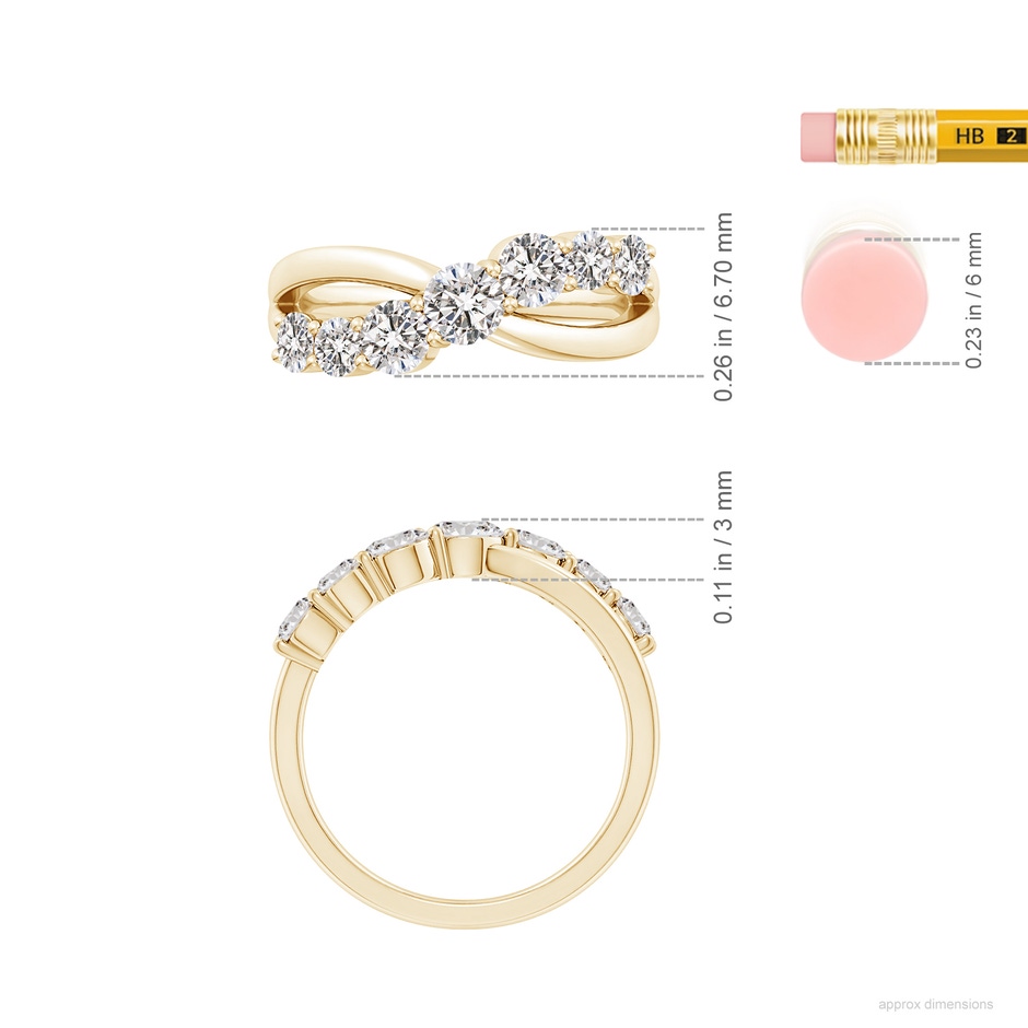4mm IJI1I2 Graduated Round Diamond Broad Fashion Band in Yellow Gold ruler