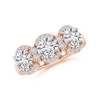 5.9mm HSI2 Round Diamond Halo Three Stone Band in Rose Gold