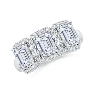 6.5x4.5mm GVS2 Emerald-Cut Diamond Halo Three Stone Band in P950 Platinum