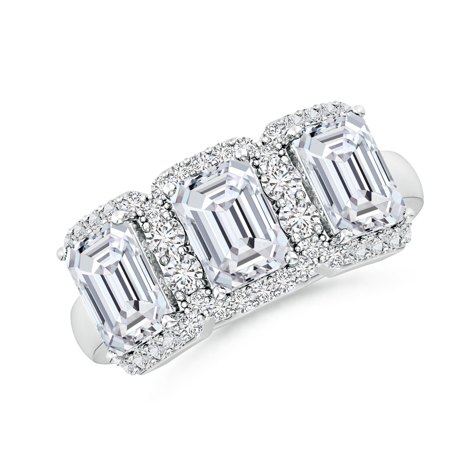 6.5x4.5mm HSI2 Emerald-Cut Diamond Halo Three Stone Band in White Gold 