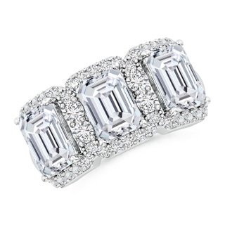 7.5x5.5mm HSI2 Emerald-Cut Diamond Halo Three Stone Band in P950 Platinum