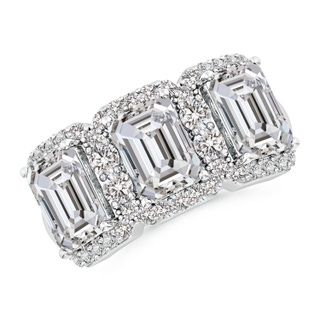 7.5x5.5mm IJI1I2 Emerald-Cut Diamond Halo Three Stone Band in P950 Platinum