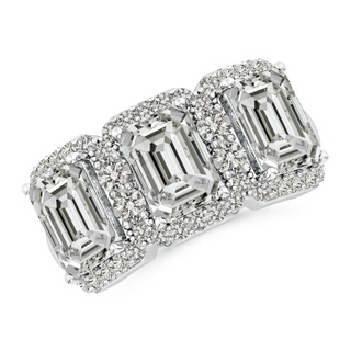 7.5x5.5mm KI3 Emerald-Cut Diamond Halo Three Stone Band in S999 Silver