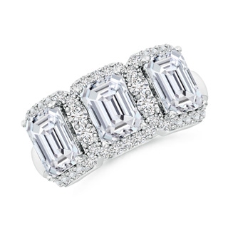 7x5mm HSI2 Emerald-Cut Diamond Halo Three Stone Band in P950 Platinum