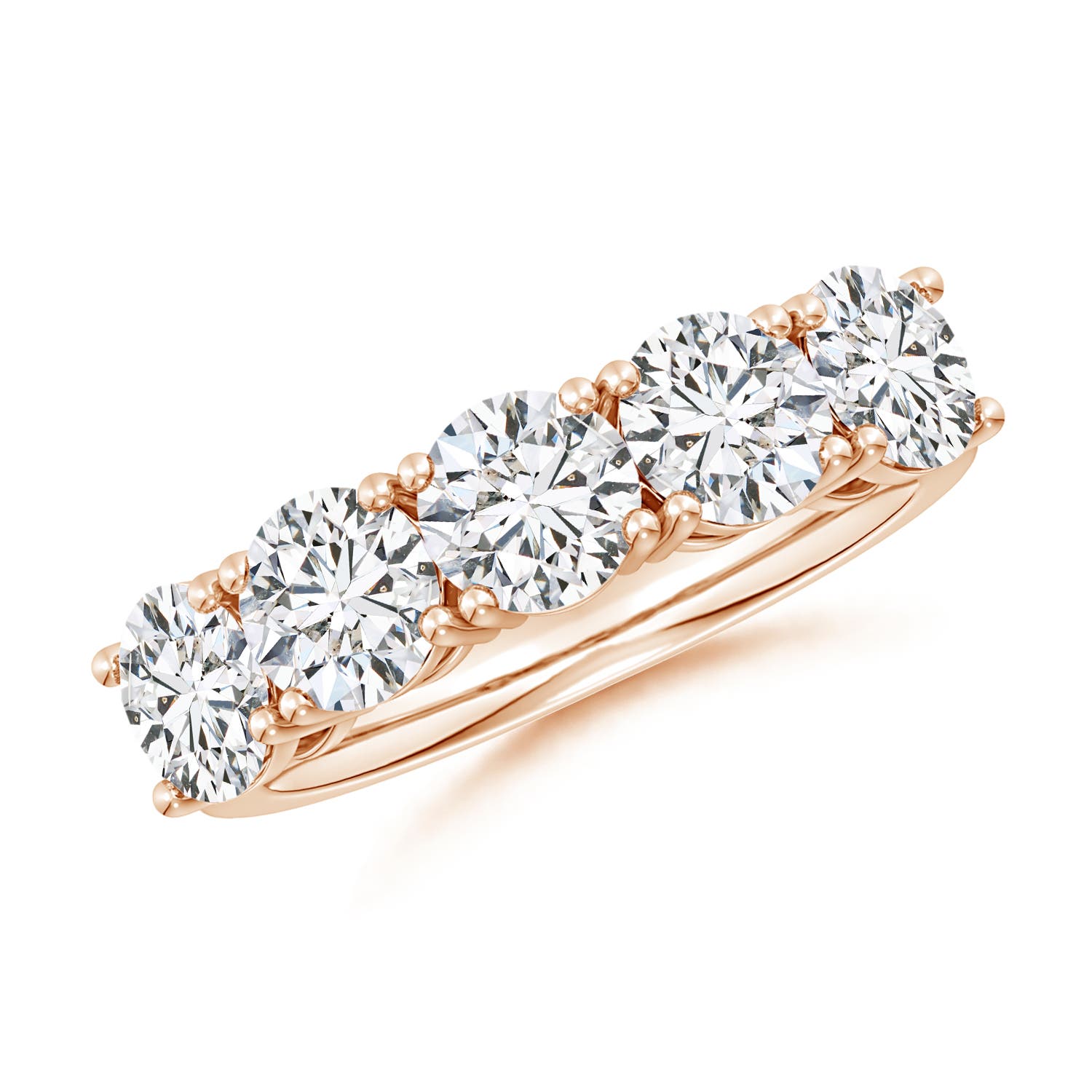 5.5mm HSI2 Prong-Set Round Diamond Five Stone Wedding Band in Rose Gold