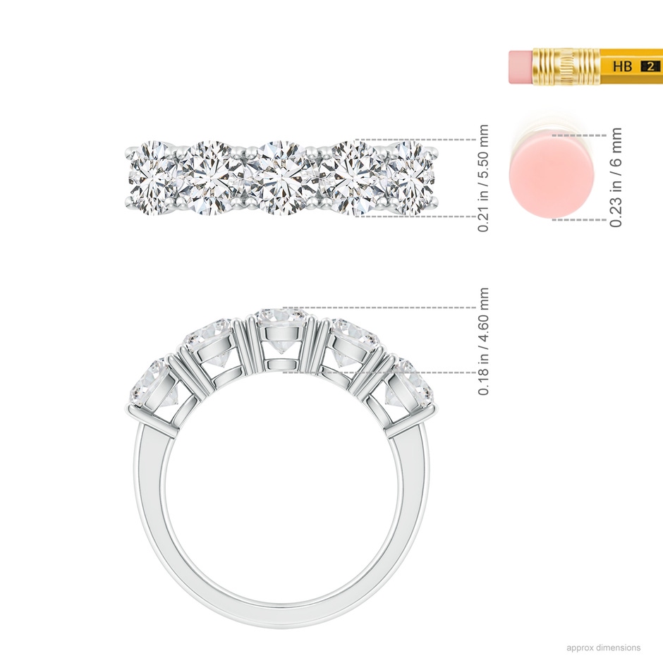 5.5mm HSI2 Prong-Set Round Diamond Five Stone Wedding Band in White Gold ruler