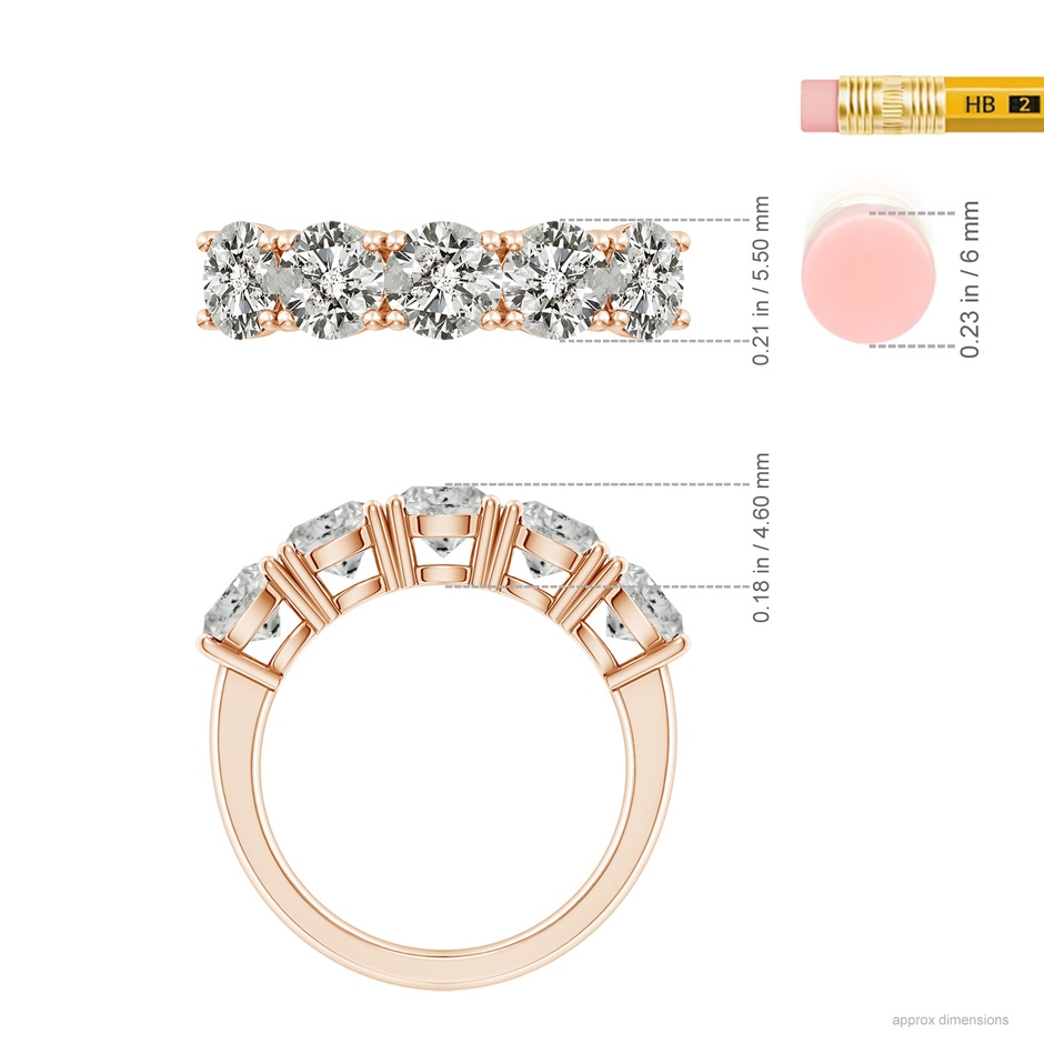5.5mm KI3 Prong-Set Round Diamond Five Stone Wedding Band in Rose Gold ruler
