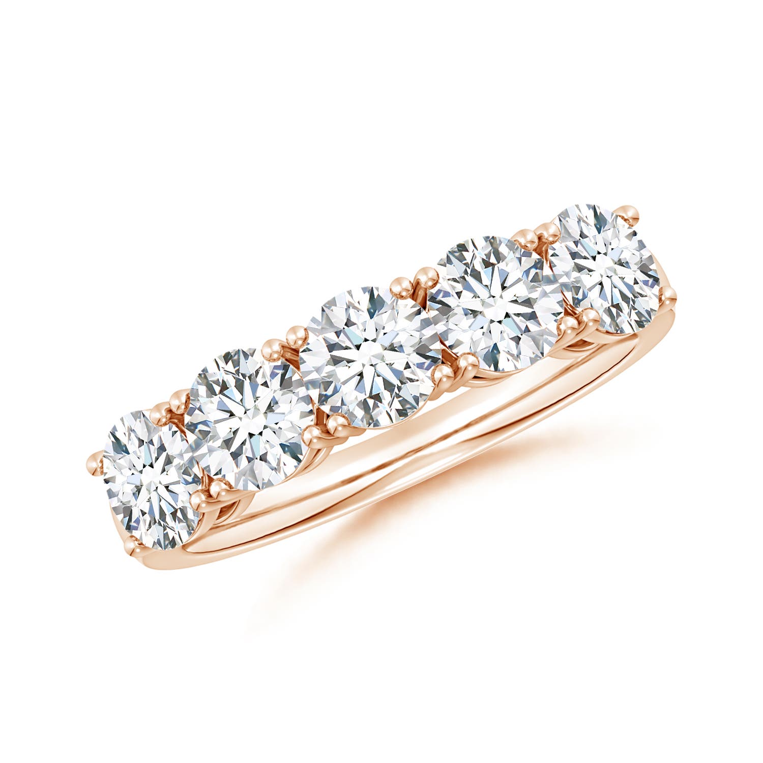 5mm GVS2 Prong-Set Round Diamond Five Stone Wedding Band in 18K Rose Gold