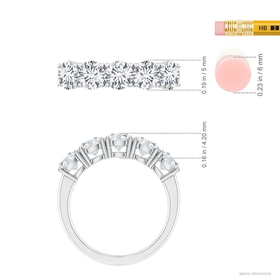 5mm GVS2 Prong-Set Round Diamond Five Stone Wedding Band in P950 Platinum ruler