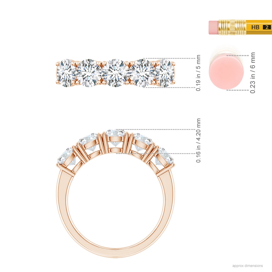 5mm GVS2 Prong-Set Round Diamond Five Stone Wedding Band in Rose Gold ruler