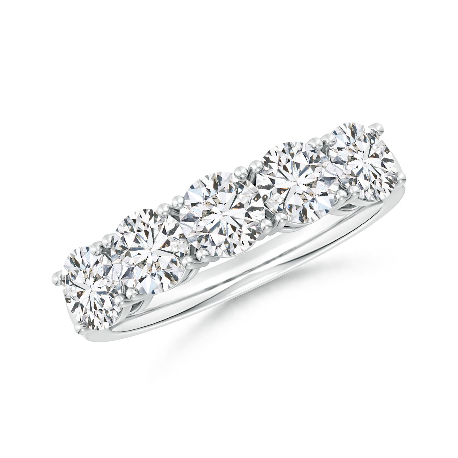 5mm HSI2 Prong-Set Round Diamond Five Stone Wedding Band in 18CT White Gold