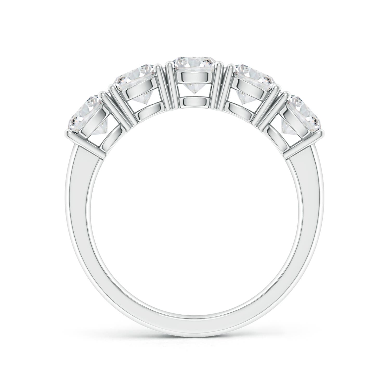 5mm HSI2 Prong-Set Round Diamond Five Stone Wedding Band in 18K White Gold