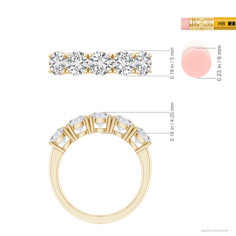5mm HSI2 Prong-Set Round Diamond Five Stone Wedding Band in Yellow Gold ruler
