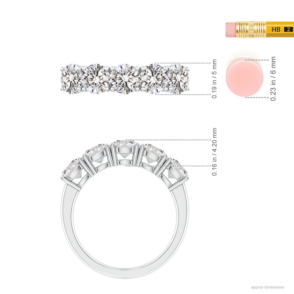 5mm IJI1I2 Prong-Set Round Diamond Five Stone Wedding Band in White Gold ruler
