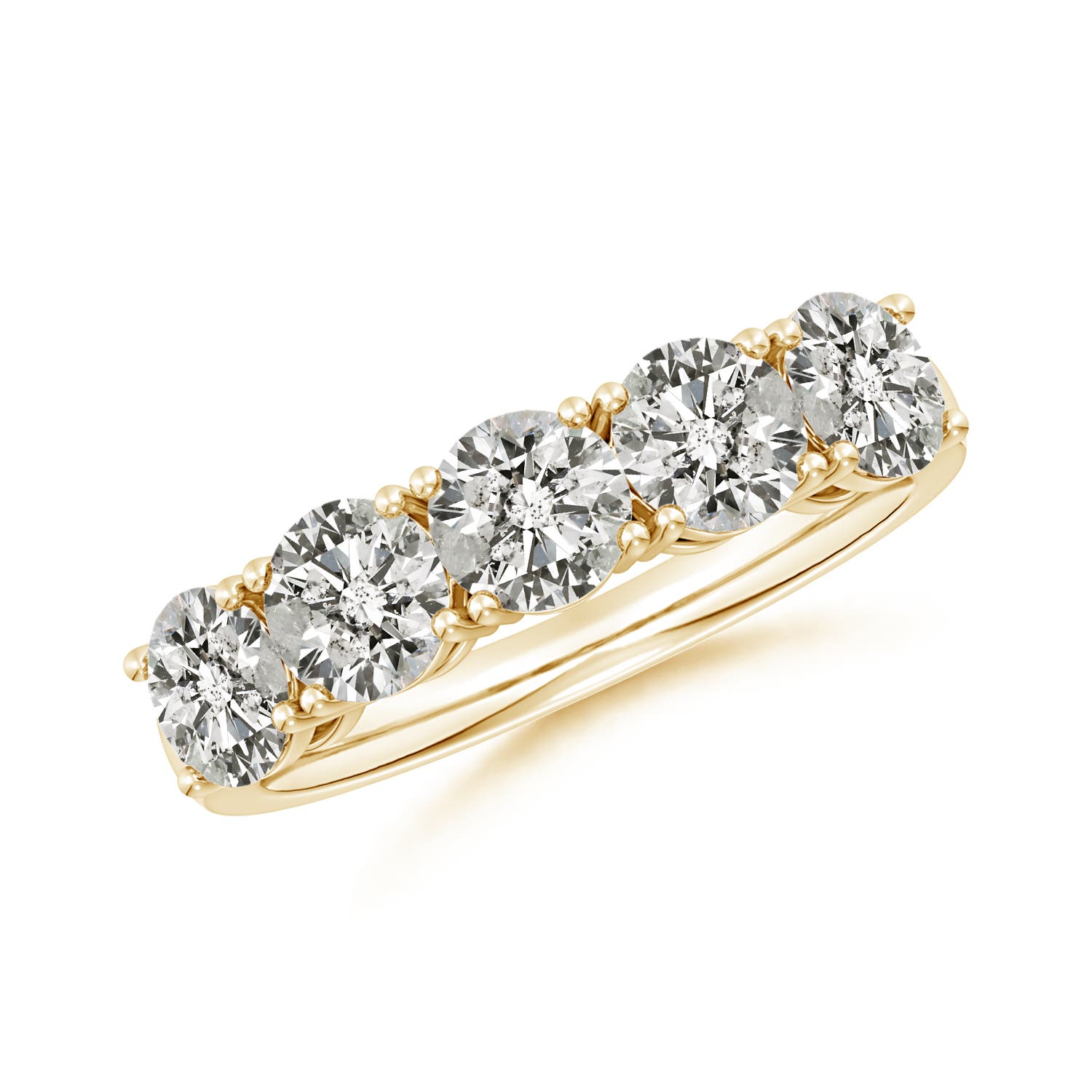 5mm KI3 Prong-Set Round Diamond Five Stone Wedding Band in Yellow Gold