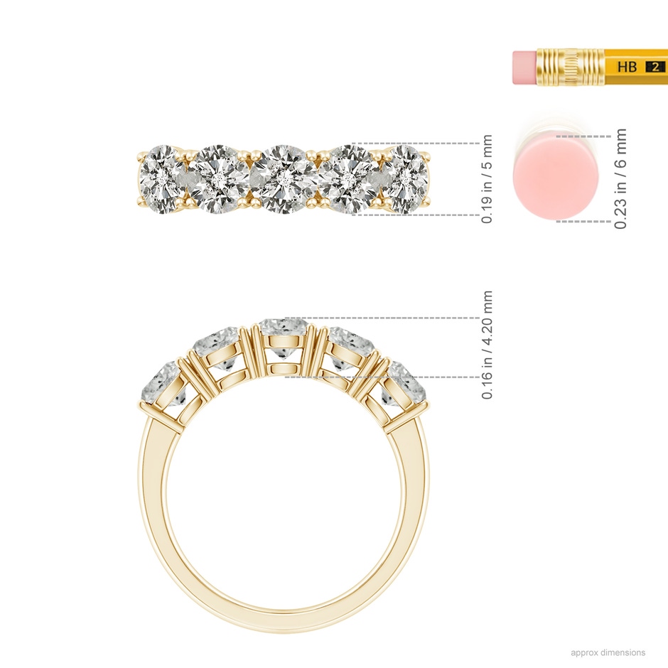 5mm KI3 Prong-Set Round Diamond Five Stone Wedding Band in Yellow Gold ruler