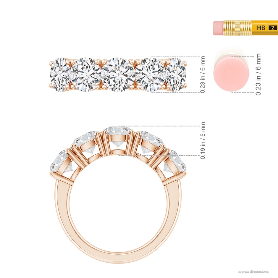 6mm HSI2 Prong-Set Round Diamond Five Stone Wedding Band in 18K Rose Gold ruler