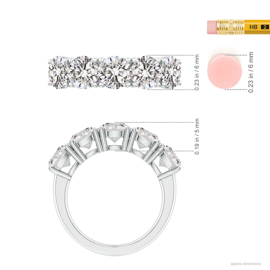 6mm IJI1I2 Prong-Set Round Diamond Five Stone Wedding Band in P950 Platinum ruler