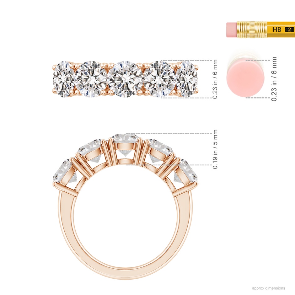 6mm IJI1I2 Prong-Set Round Diamond Five Stone Wedding Band in Rose Gold ruler