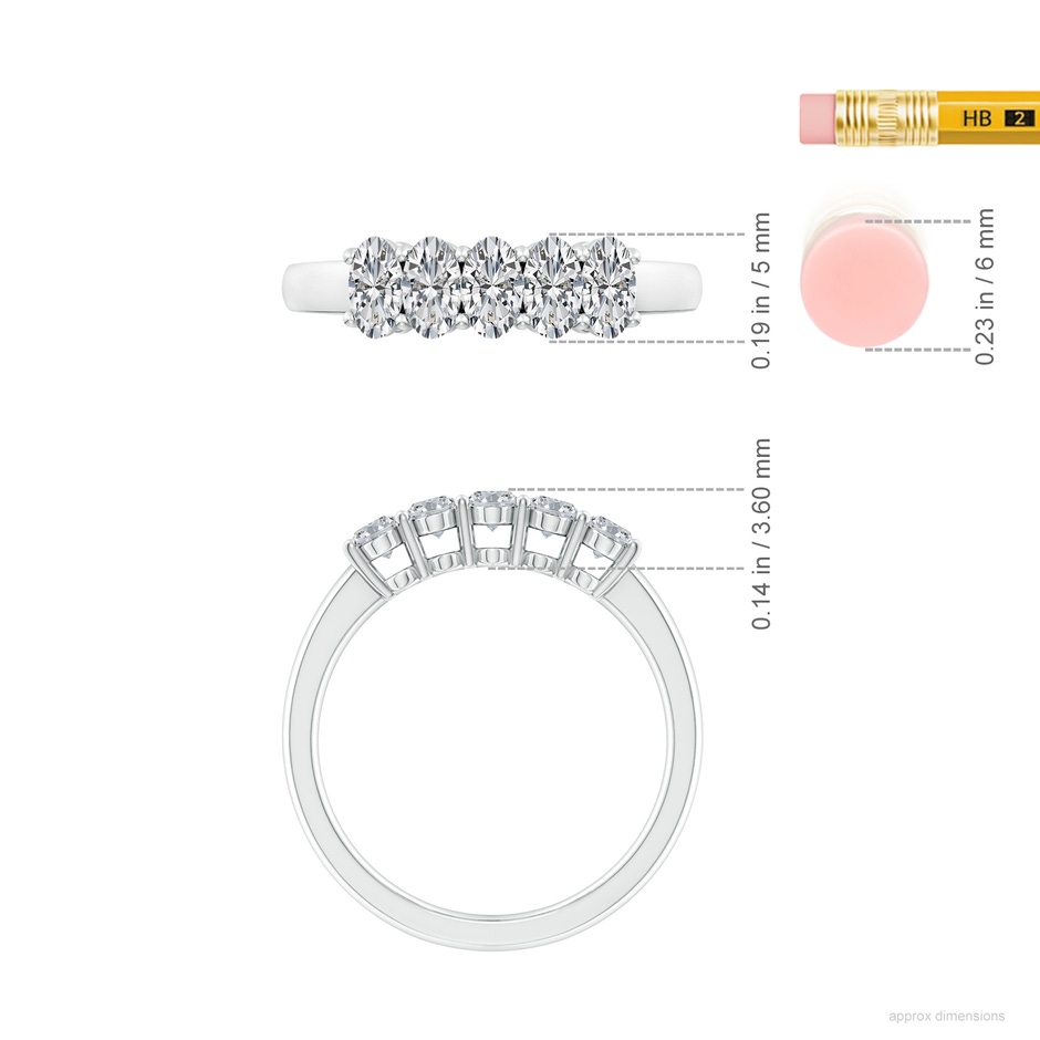 5x3mm HSI2 Prong-Set Oval Diamond Five Stone Wedding Band in White Gold ruler