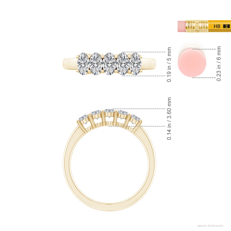 5x3mm HSI2 Prong-Set Oval Diamond Five Stone Wedding Band in Yellow Gold ruler