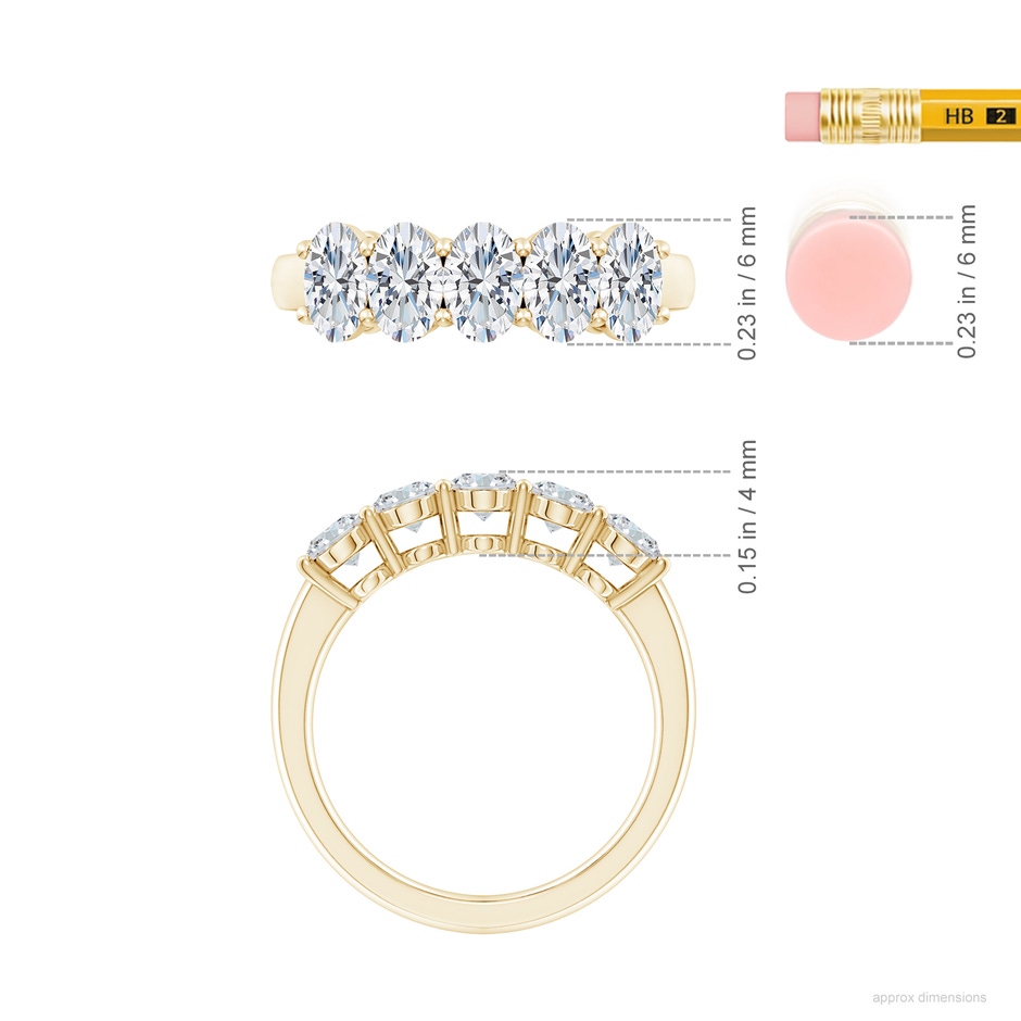 6x4mm GVS2 Prong-Set Oval Diamond Five Stone Wedding Band in Yellow Gold ruler