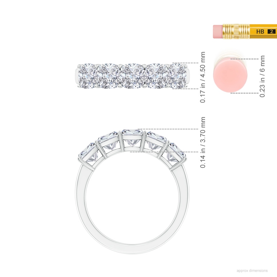 4.5mm HSI2 Prong-Set Cushion Diamond Five Stone Wedding Band in White Gold ruler