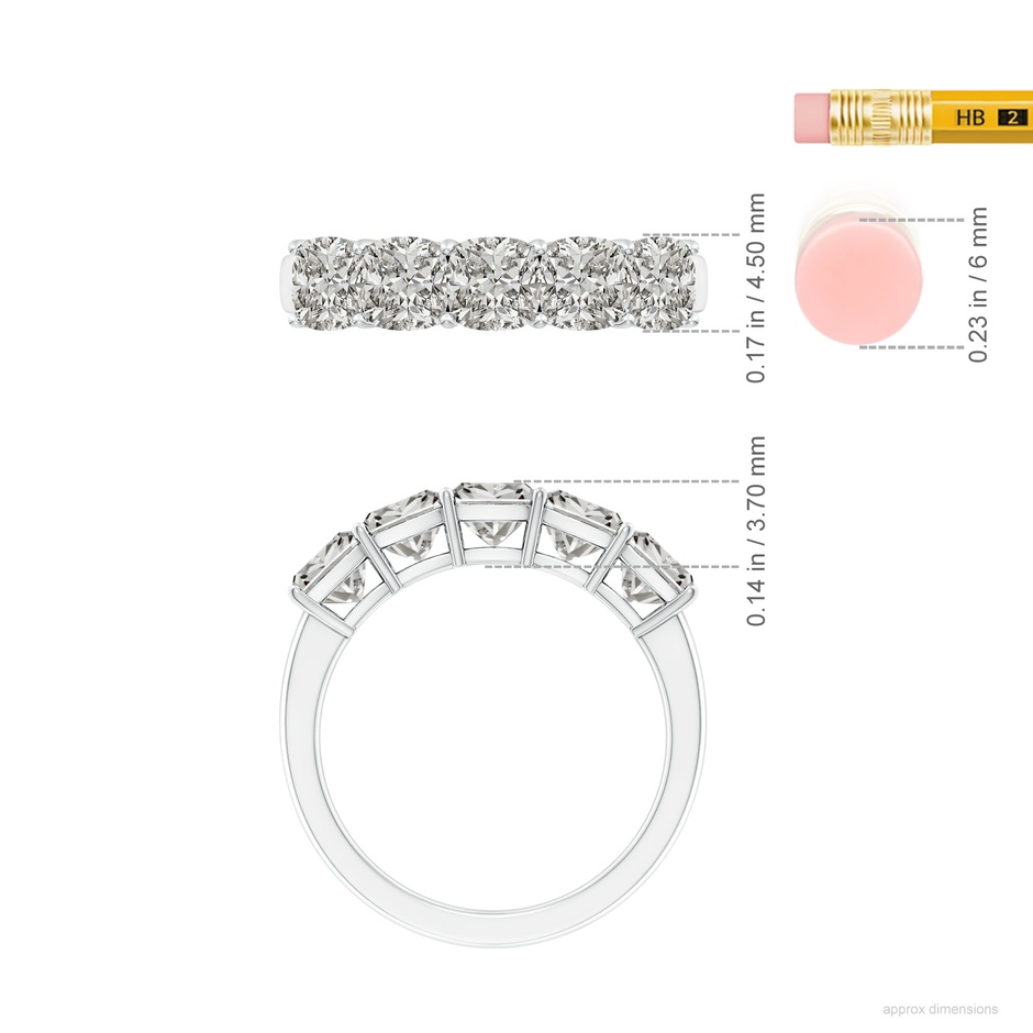 4.5mm KI3 Prong-Set Cushion Diamond Five Stone Wedding Band in S999 Silver ruler