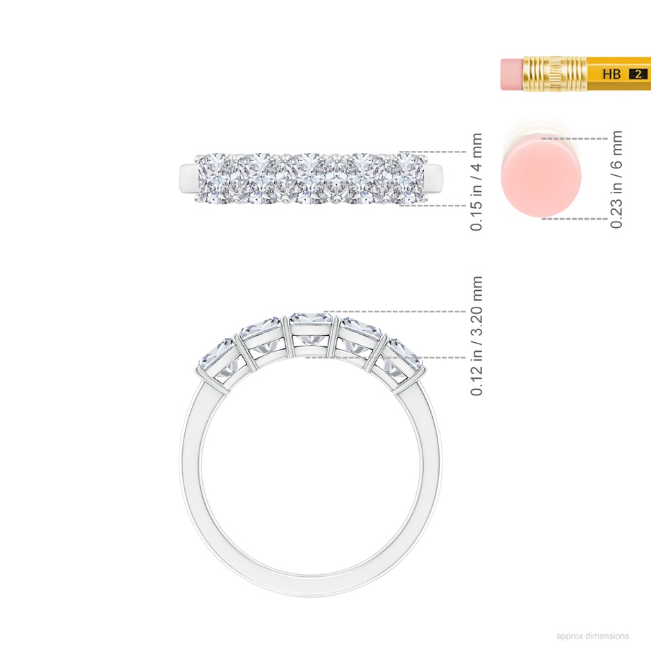 4mm HSI2 Prong-Set Cushion Diamond Five Stone Wedding Band in White Gold ruler