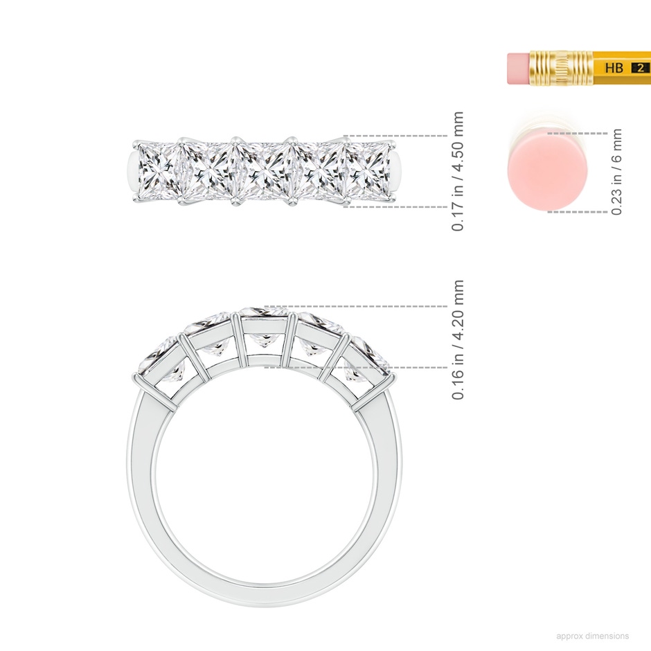 4.5mm HSI2 Prong-Set Princess-Cut Diamond Five Stone Wedding Band in White Gold ruler